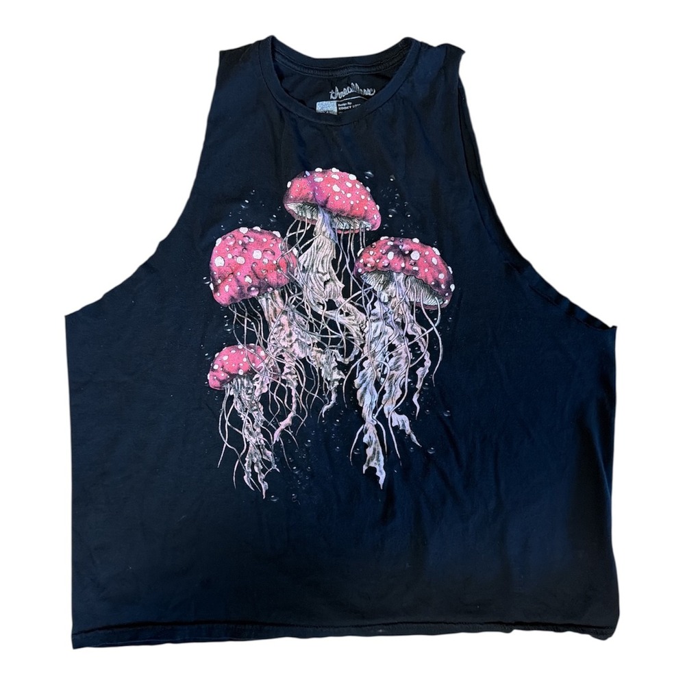 Threadless Kooky‎ Love Jellyfish Black Sleeveless Cotton Shirt Men's Sz XL